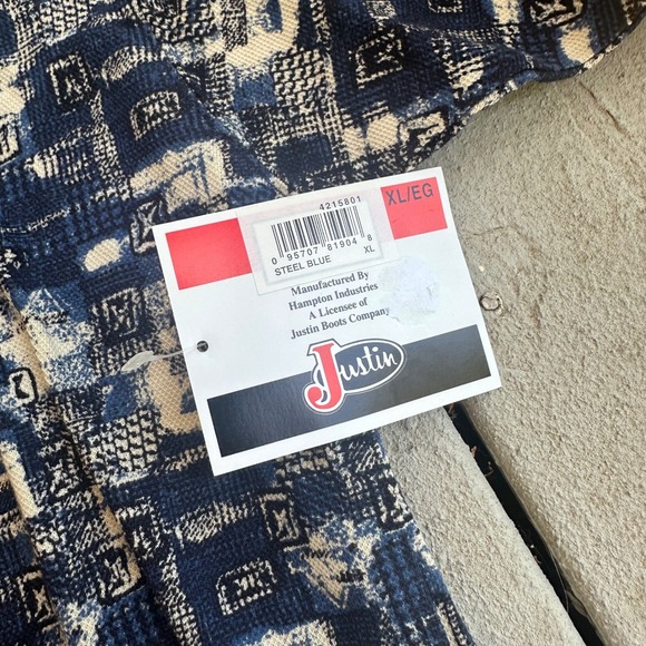 Vintage Justin Steel Blue Polo Shirt‎ Abstract Print Short Sleeve Western XL - Picture 3 of 5